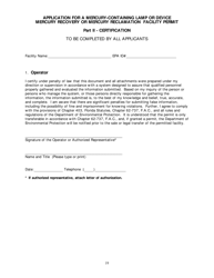 DEP Form 62-737.900(2) Application for a Mercury-Containing Lamp or Device Mercury Recovery or Mercury Reclamation Facility Permit - Florida, Page 20