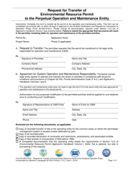 Document preview: Form 62-330.310(2) Request for Transfer of Environmental Resource Permit to the Perpetual Operation and Maintenance Entity - Florida