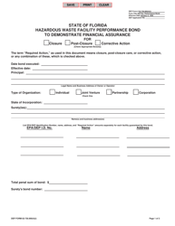 DEP Form 62-730.900(4)(I) Hazardous Waste Facility Performance Bond to Demonstrate Financial Assurance - Florida