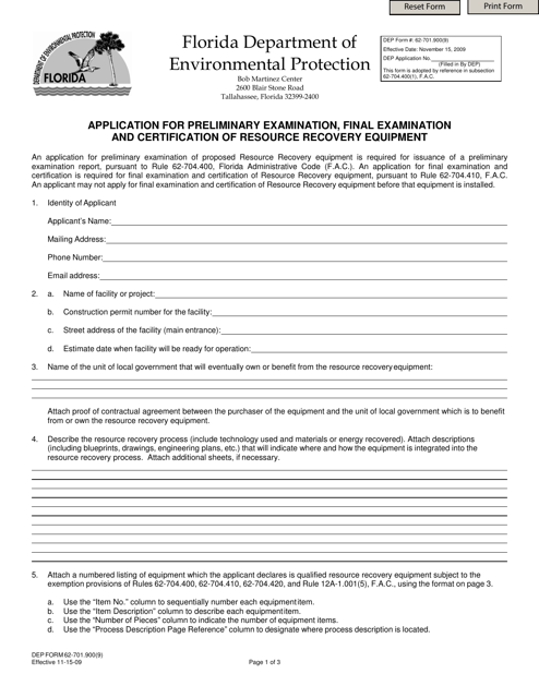 DEP Form 62-701.900(9)  Printable Pdf