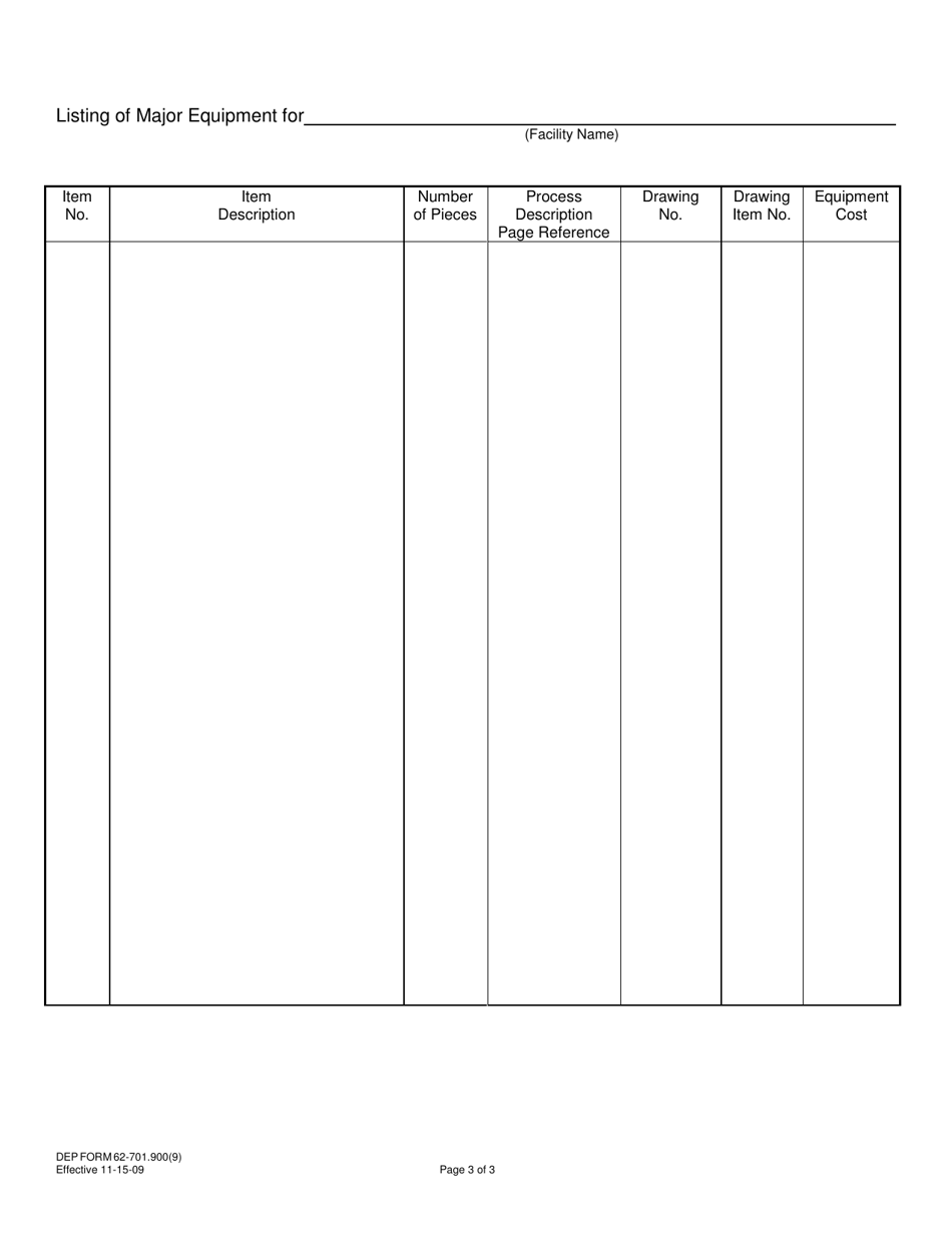 DEP Form 62-701.900(9) Application for Preliminary Examination, Final Examination and Certification of Resource Recovery Equipment - Florida, Page 3