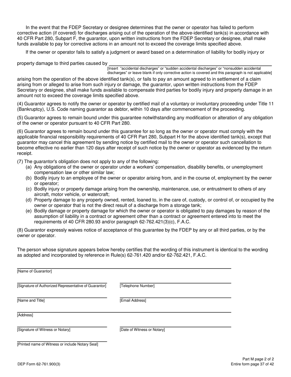 DEP Form 62-761.900(3) Part M Storage Tank Local Government Guarantee Without Standby Trust Made by a State - Florida, Page 2