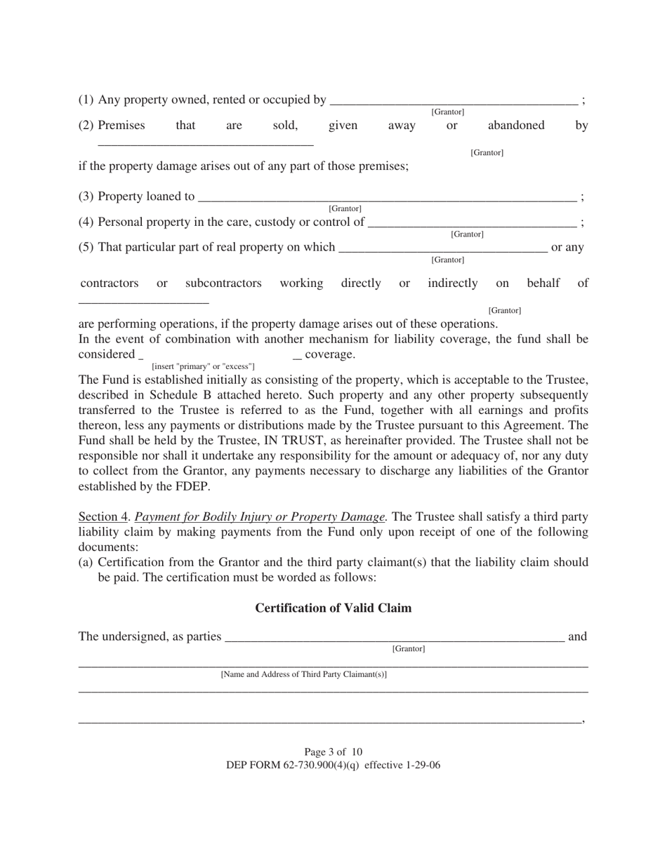 DEP Form 62-730.900(4)(Q) Hazardous Waste Facility Trust Fund to Demonstrate Liability Coverage - Florida, Page 3
