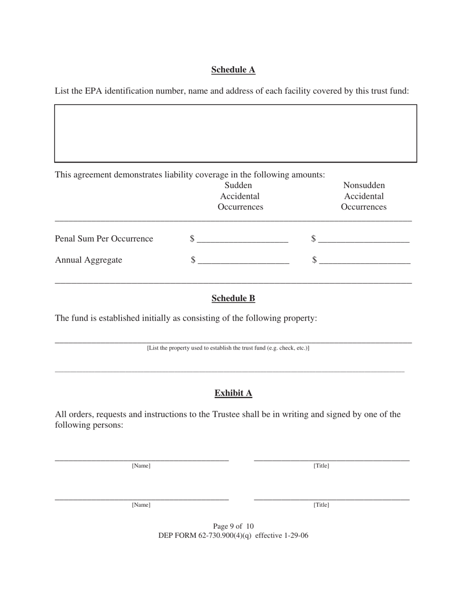 DEP Form 62-730.900(4)(Q) Hazardous Waste Facility Trust Fund to Demonstrate Liability Coverage - Florida, Page 9