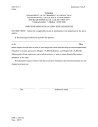 Limestone Form 6 (DEP Form 53-030(16)) &quot;Limestone Mine Reclamation Release Request&quot; - Florida