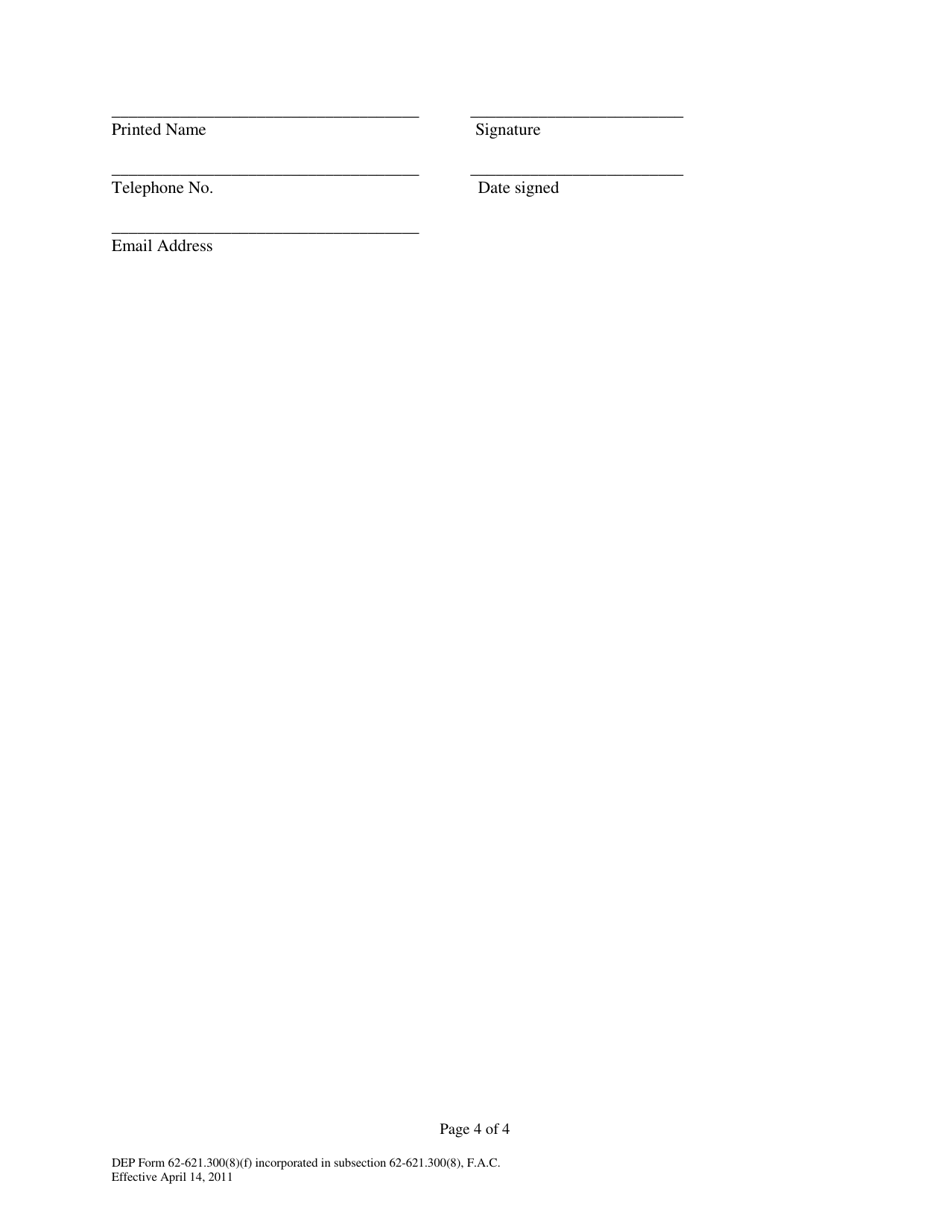 DEP Form 62-621.300(8)(F) Notice of Intent (Noi) to Comply With the Terms of the Generic Permit for Pollutant Discharges to Surface Waters of the State From the Application of Pesticides - Florida, Page 4