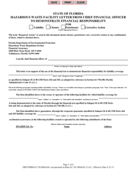 DEP Form 62-730.900(4)(B) Hazardous Waste Facility Letter From Chief Financial Officer to Demonstrate Financial Responsibility - Florida