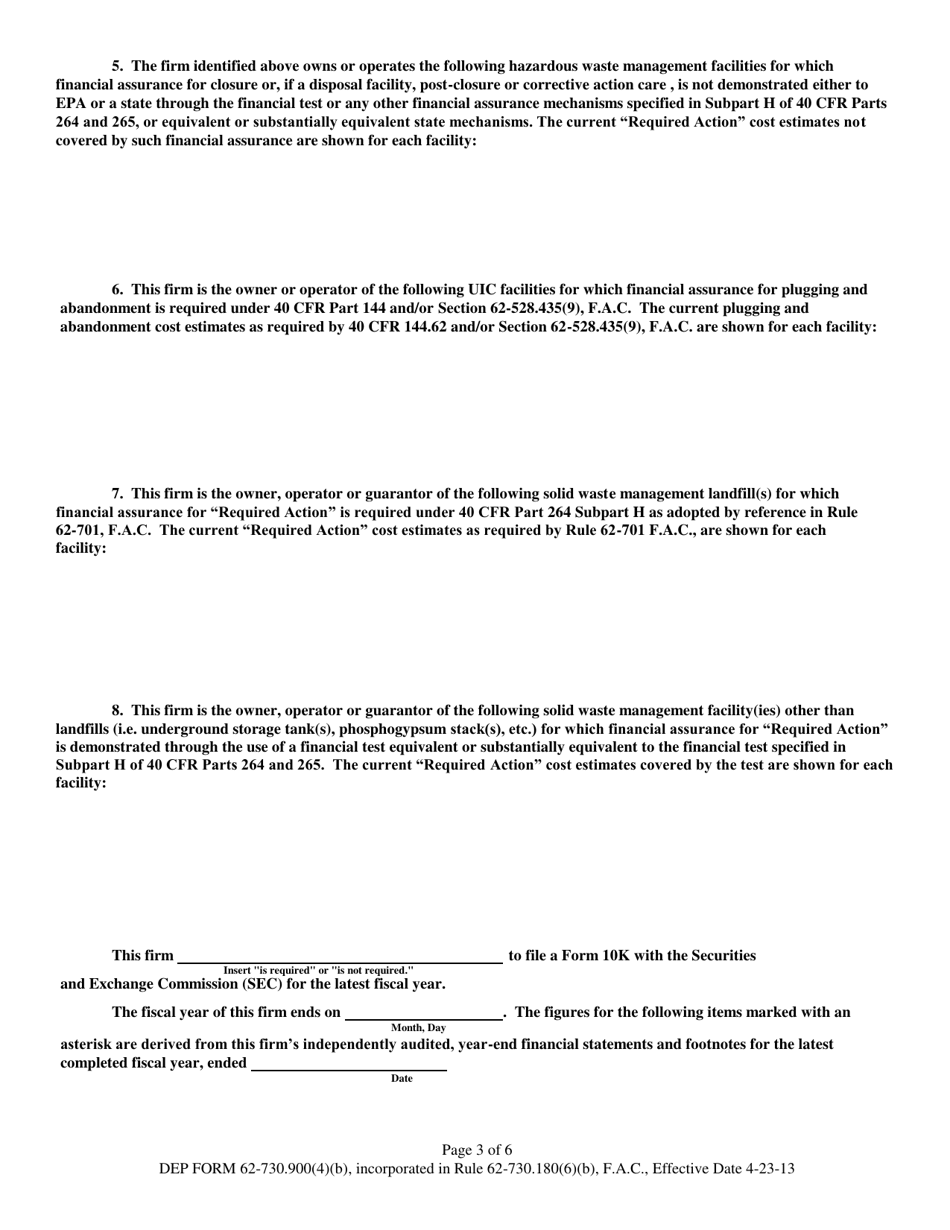 DEP Form 62-730.900(4)(B) Hazardous Waste Facility Letter From Chief Financial Officer to Demonstrate Financial Responsibility - Florida, Page 3