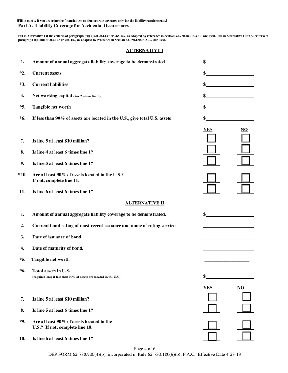 DEP Form 62-730.900(4)(B) Hazardous Waste Facility Letter From Chief Financial Officer to Demonstrate Financial Responsibility - Florida, Page 4