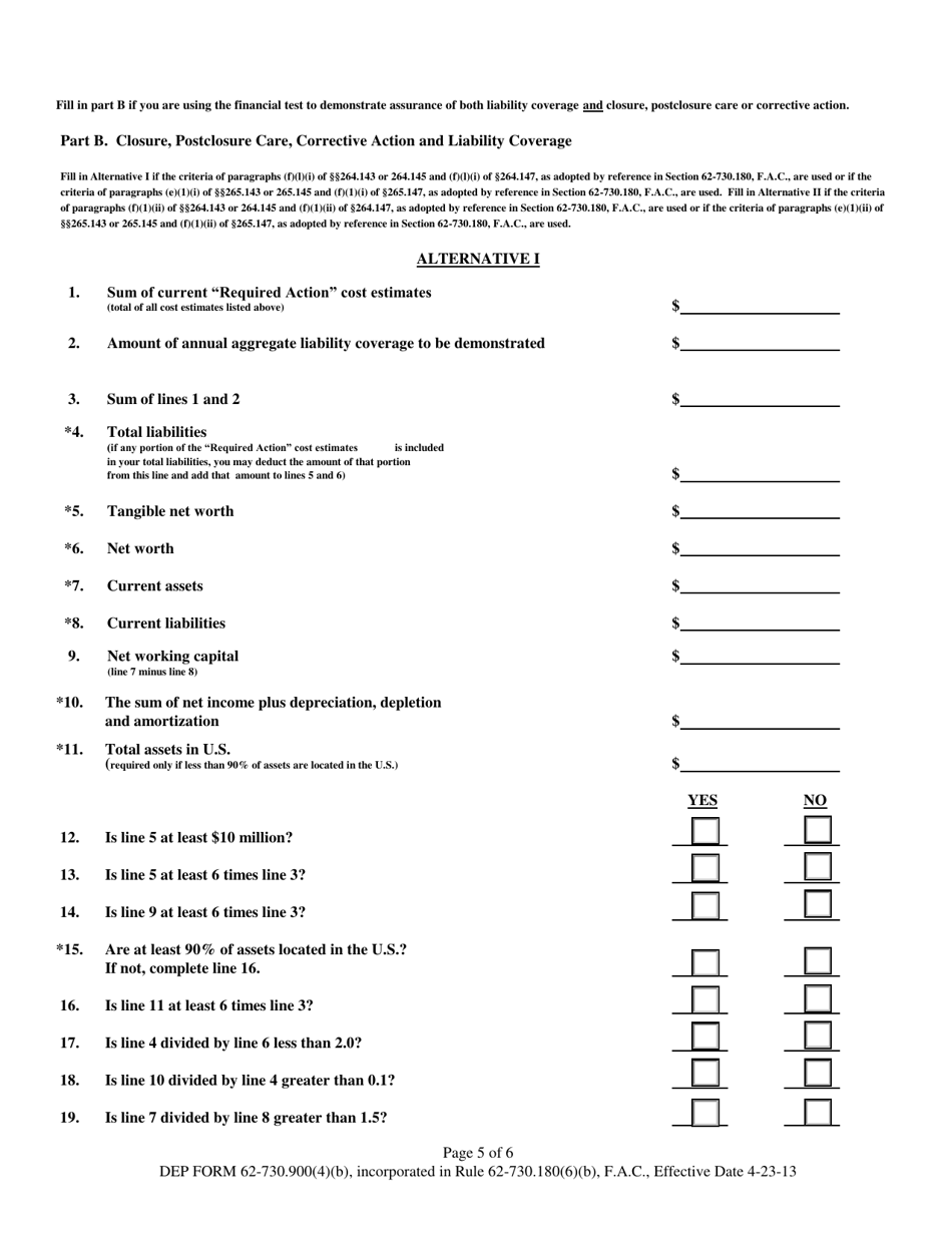 DEP Form 62-730.900(4)(B) Hazardous Waste Facility Letter From Chief Financial Officer to Demonstrate Financial Responsibility - Florida, Page 5