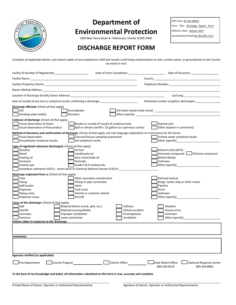 DEP Form 62-761.900(1) Discharge Report Form - Florida, Page 1