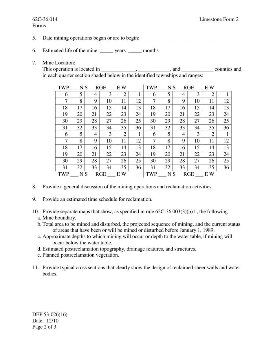 Limestone Form 2 (DEP Form 53-026(16)) Limestone Mine General Information and Conceptual Plan for Mining and Reclamation - Florida, Page 2