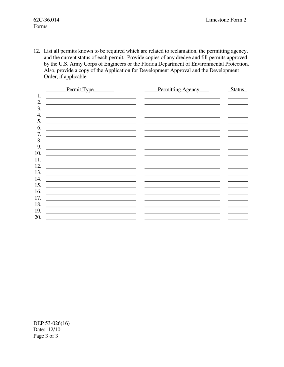 Limestone Form 2 (DEP Form 53-026(16)) Limestone Mine General Information and Conceptual Plan for Mining and Reclamation - Florida, Page 3