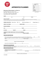 Document preview: Application for Apprentice Plumber - Arkansas