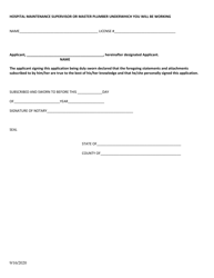 Application for Hospital Maintenance - Restricted Plumbing License - Arkansas, Page 2