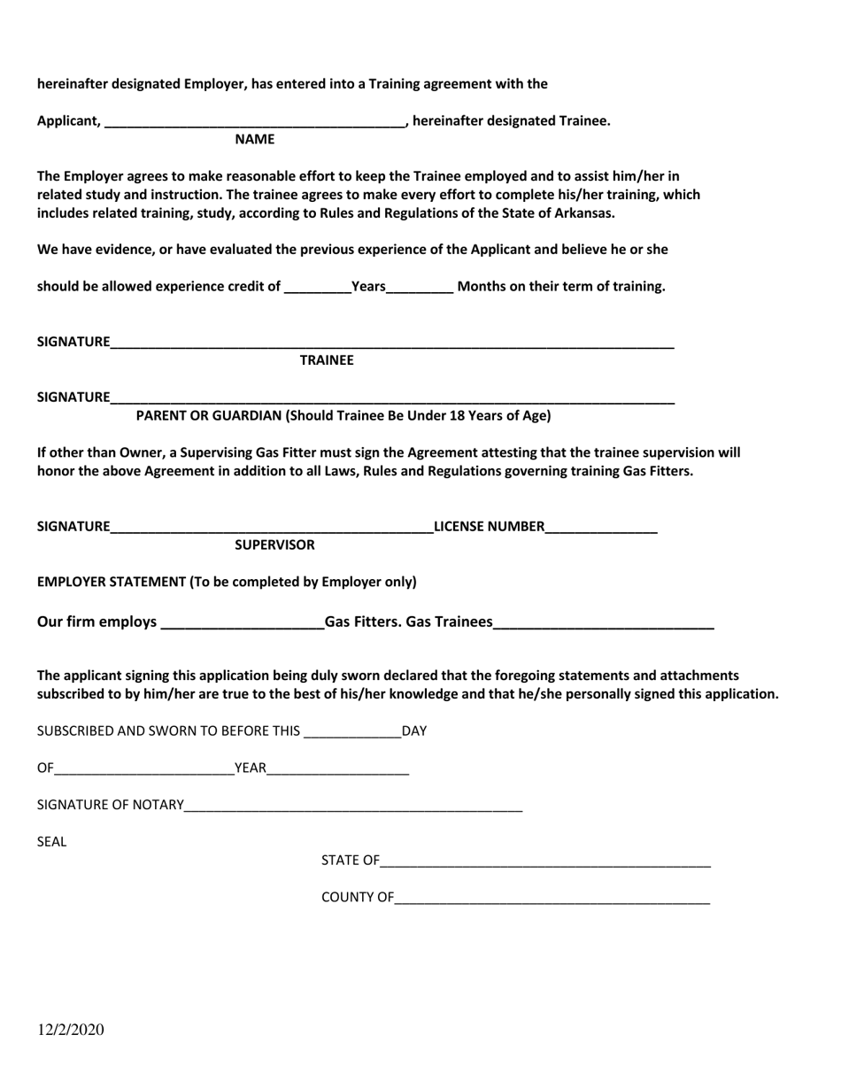 Arkansas Application for Gas Fitter Trainee - Fill Out, Sign Online and ...