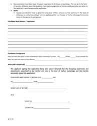 Application for Journeyman Plumber - Arkansas, Page 2