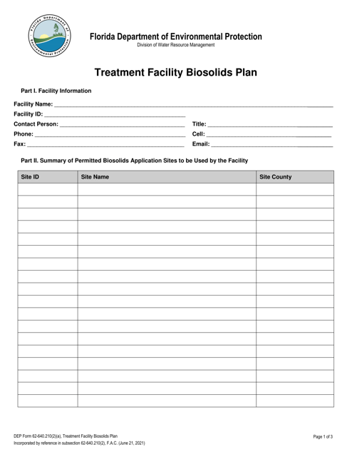 DEP Form 62-640.210(2)(A) Treatment Facility Biosolids Plan - Florida