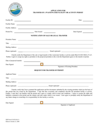 Document preview: DEP Form 62-620.910(11) Application for Transfer of a Wastewater Facility or Activity Permit - Florida