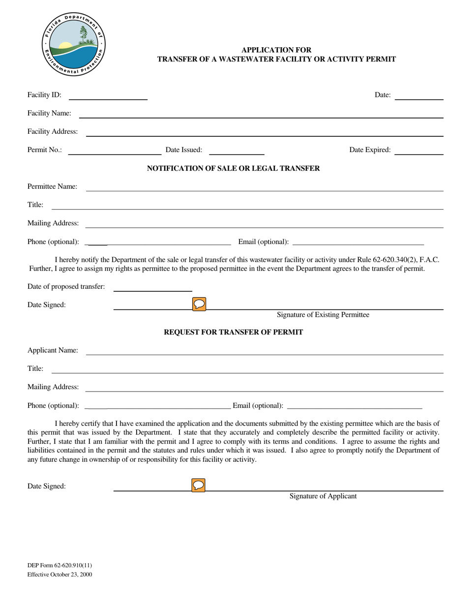 DEP Form 62620.910(11) Fill Out, Sign Online and Download Fillable PDF, Florida Templateroller