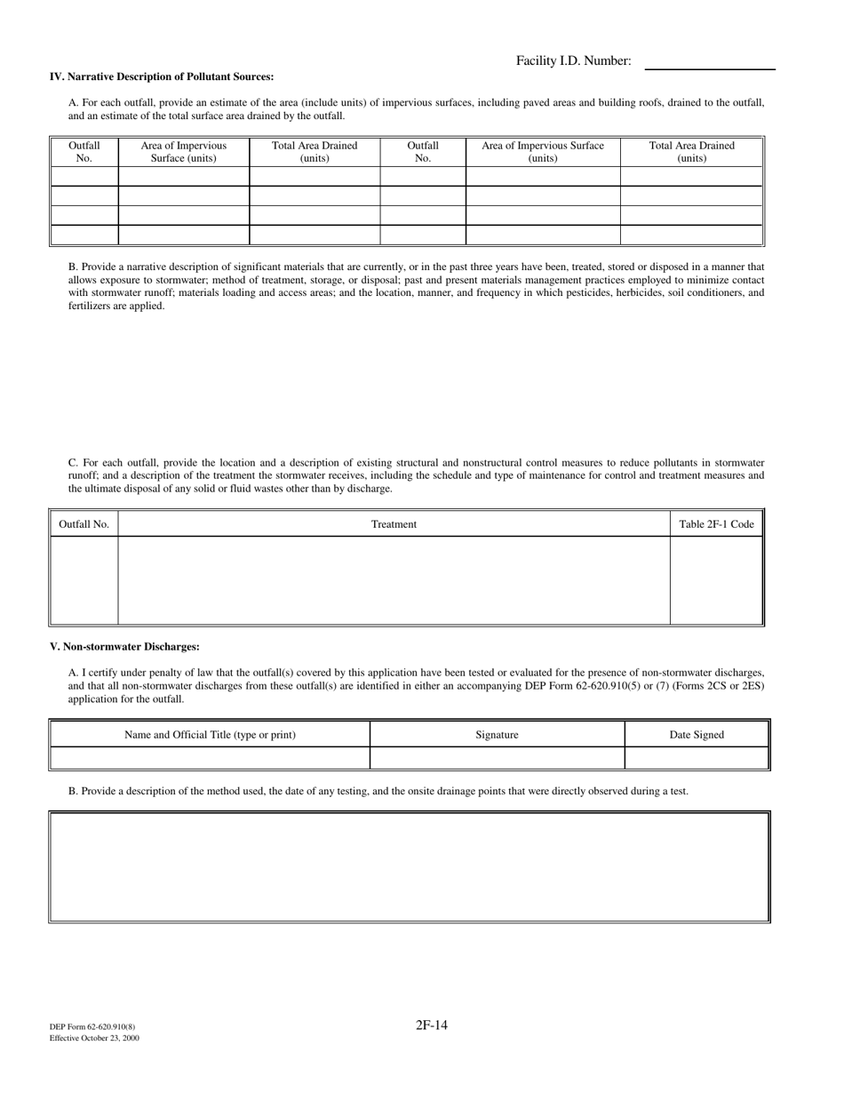 DEP Form 62-620.910(8) (2F) - Fill Out, Sign Online and Download ...