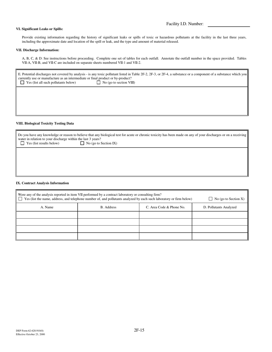 DEP Form 62-620.910(8) (2F) Application for Permit for Stormwater Discharge Associated With Industrial Activity - Florida, Page 15
