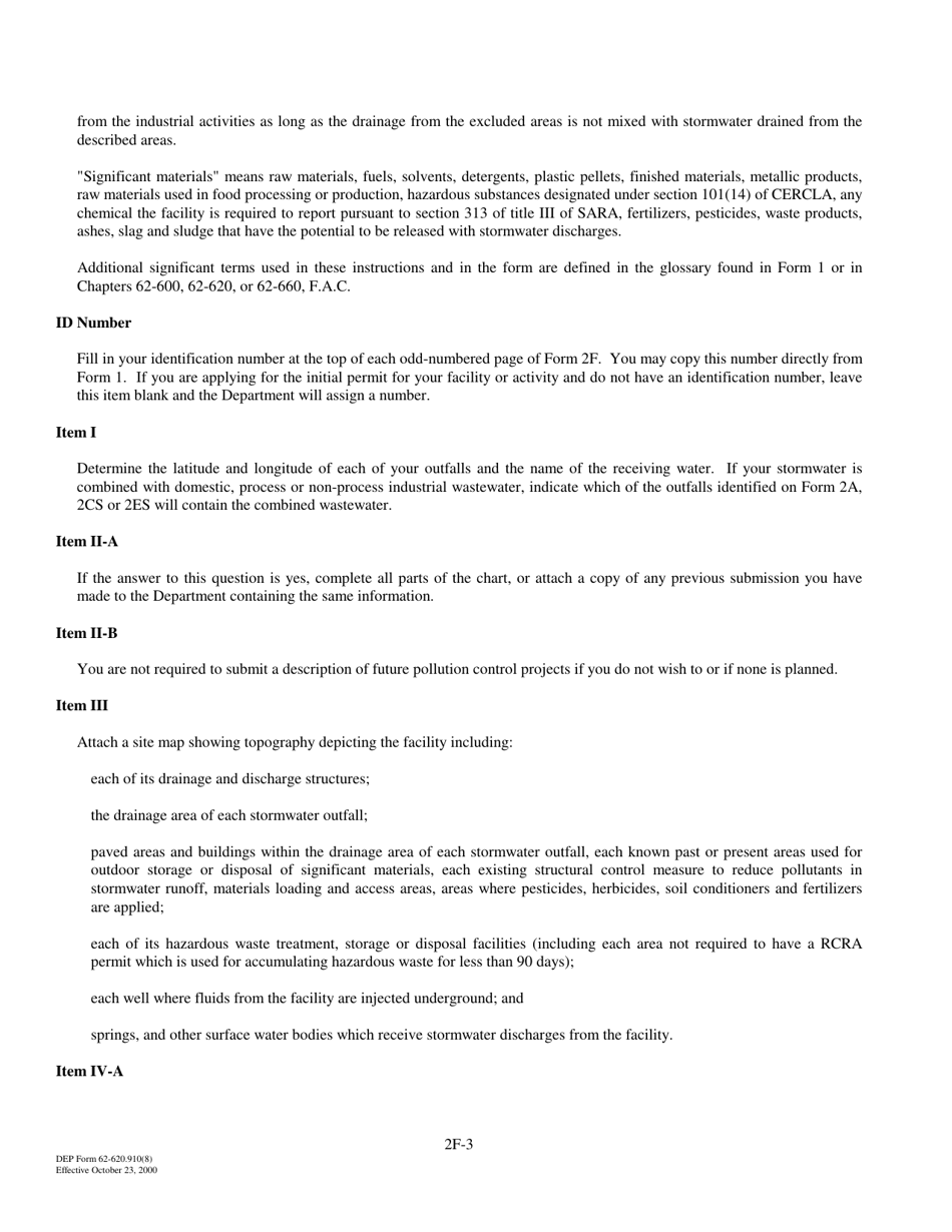 DEP Form 62-620.910(8) (2F) Application for Permit for Stormwater Discharge Associated With Industrial Activity - Florida, Page 3