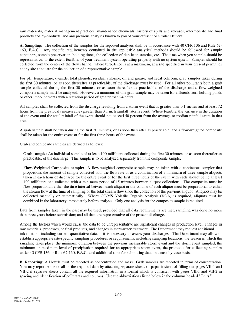 DEP Form 62-620.910(8) (2F) Application for Permit for Stormwater Discharge Associated With Industrial Activity - Florida, Page 5