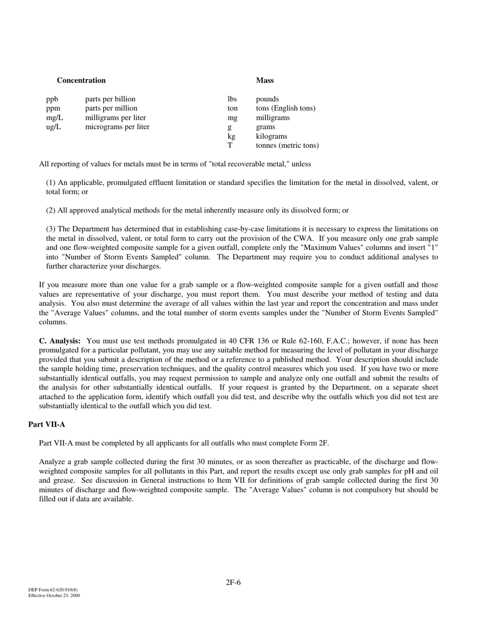 DEP Form 62-620.910(8) (2F) Application for Permit for Stormwater Discharge Associated With Industrial Activity - Florida, Page 6