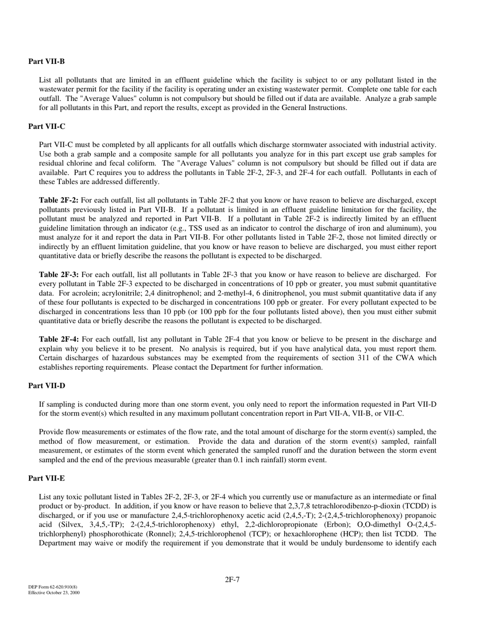 DEP Form 62-620.910(8) (2F) Application for Permit for Stormwater Discharge Associated With Industrial Activity - Florida, Page 7