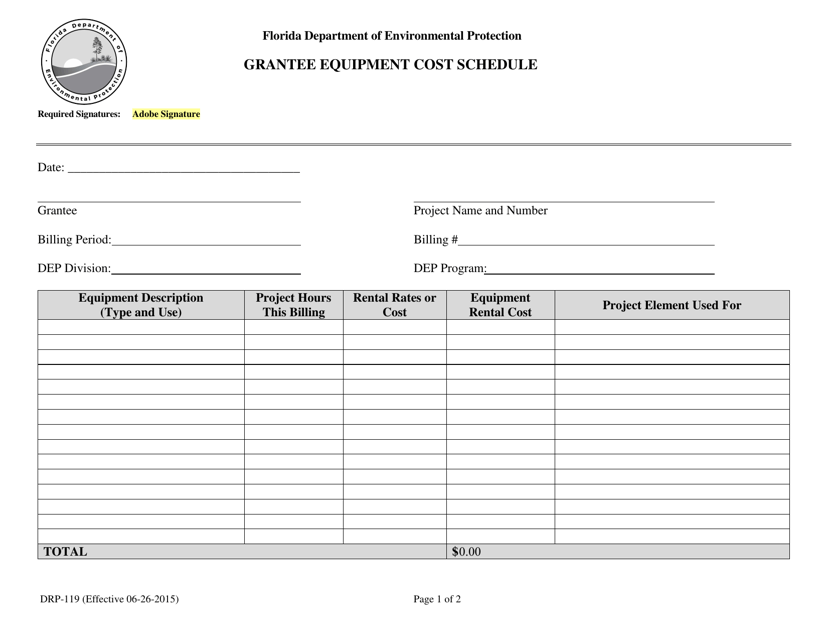 Form DRP-119 Grantee Equipment Cost Schedule - Florida