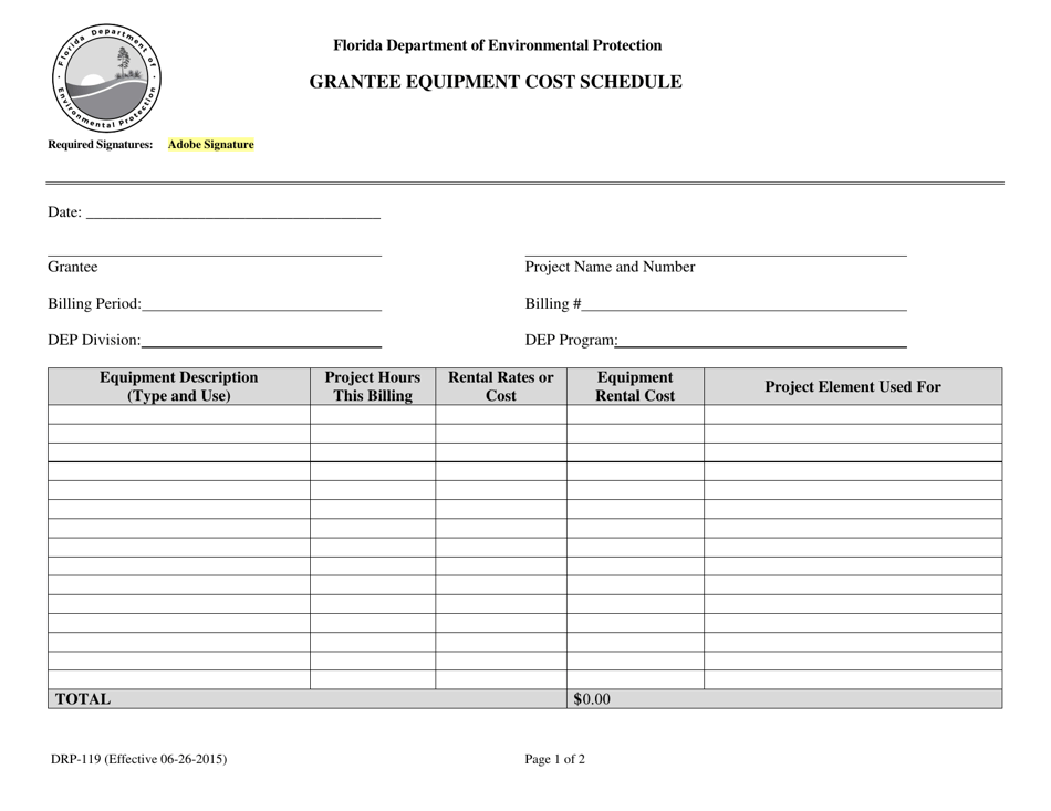 Form DRP-119 Grantee Equipment Cost Schedule - Florida, Page 1