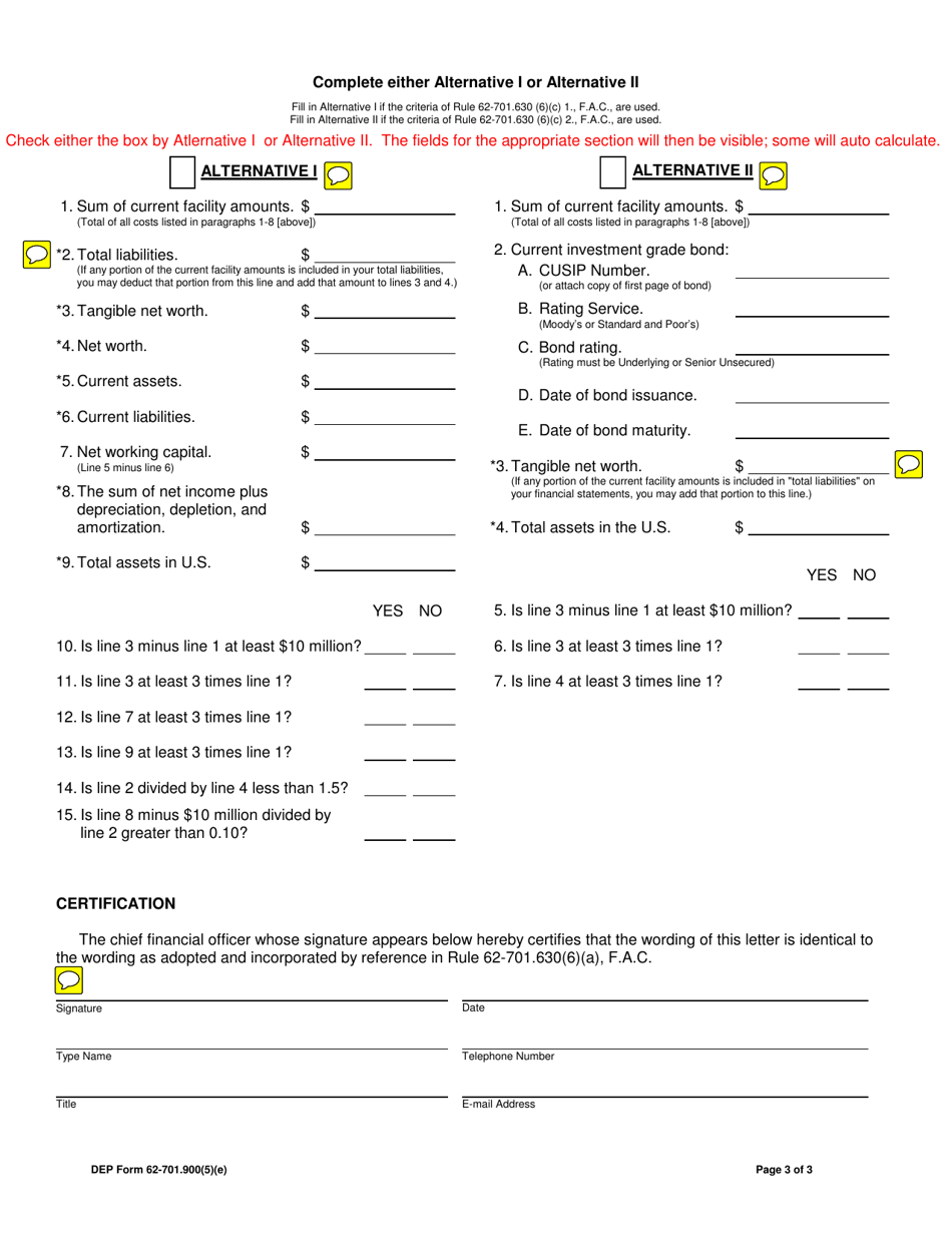 DEP Form 62-701.900(5)(E) Solid Waste Facility Financial Test (Letter From Chief Financial Officer) - Florida, Page 3