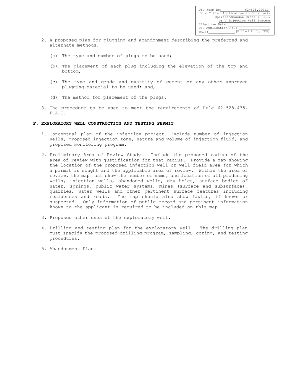 DEP Form 62-528.900(1) Application to Construct / Operate / Abandon Class I, Iii, or V Injection Well Systems - Florida, Page 10