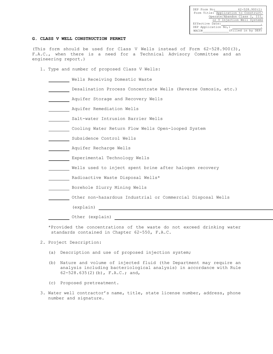 DEP Form 62-528.900(1) Application to Construct / Operate / Abandon Class I, Iii, or V Injection Well Systems - Florida, Page 11