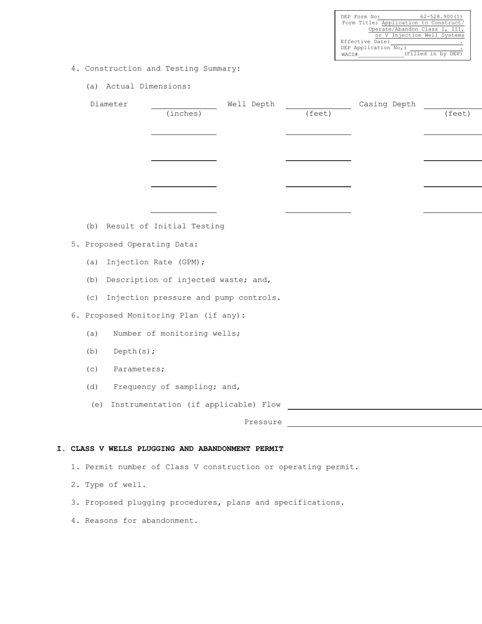 DEP Form 62-528.900(1) Application to Construct / Operate / Abandon Class I, Iii, or V Injection Well Systems - Florida, Page 13