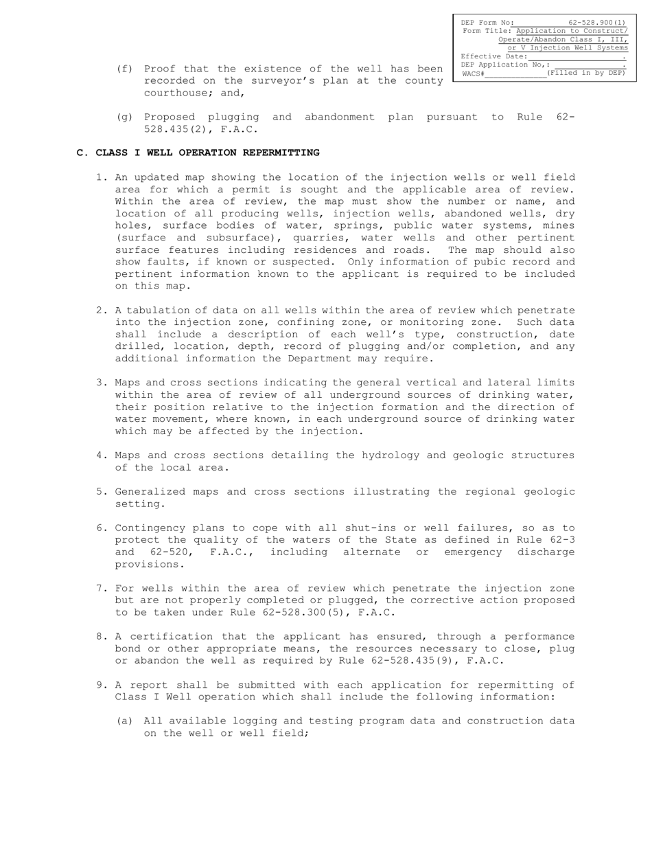 DEP Form 62-528.900(1) Application to Construct / Operate / Abandon Class I, Iii, or V Injection Well Systems - Florida, Page 6