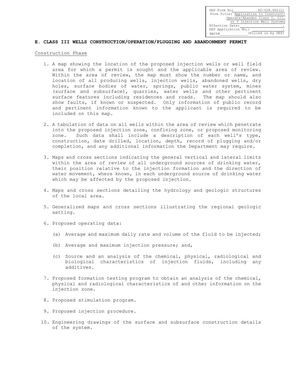 DEP Form 62-528.900(1) Application to Construct / Operate / Abandon Class I, Iii, or V Injection Well Systems - Florida, Page 8