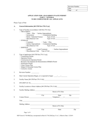 DEP Form 62-730.900(2)(A) Application for a Hazardous Waste Permit - Florida
