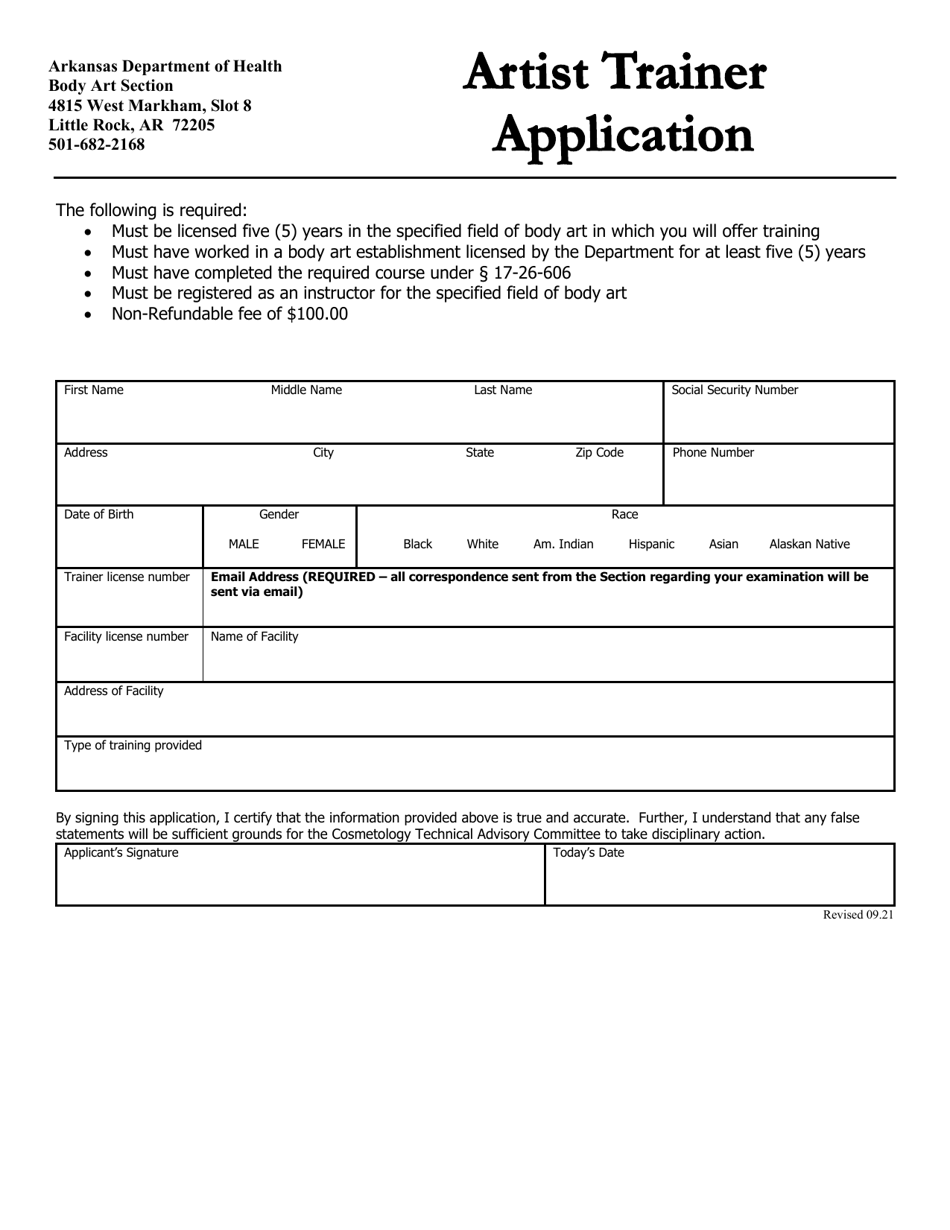 Artist Trainer Application - Arkansas, Page 1