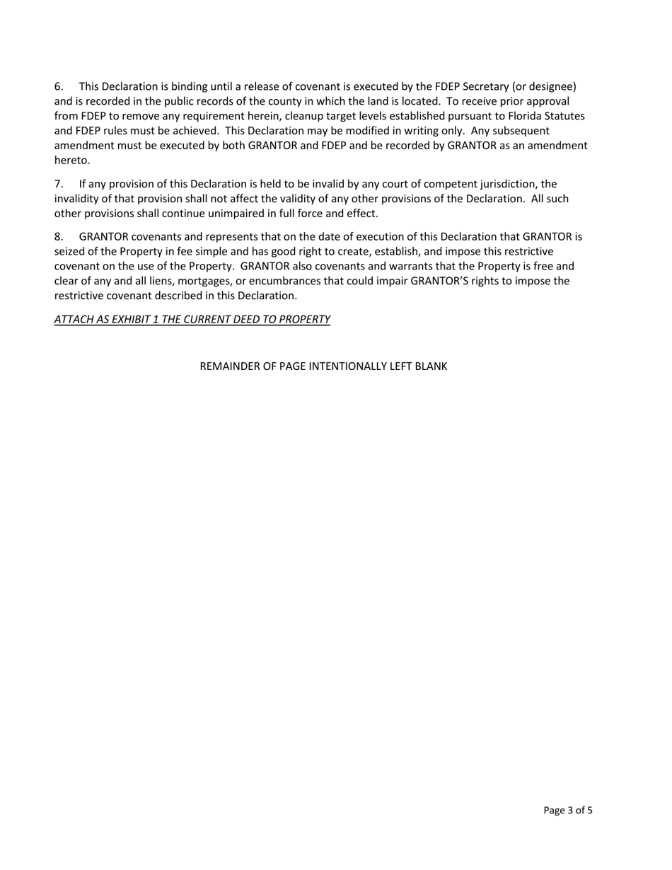 Declaration of Interim Restrictive Covenant - Florida, Page 3