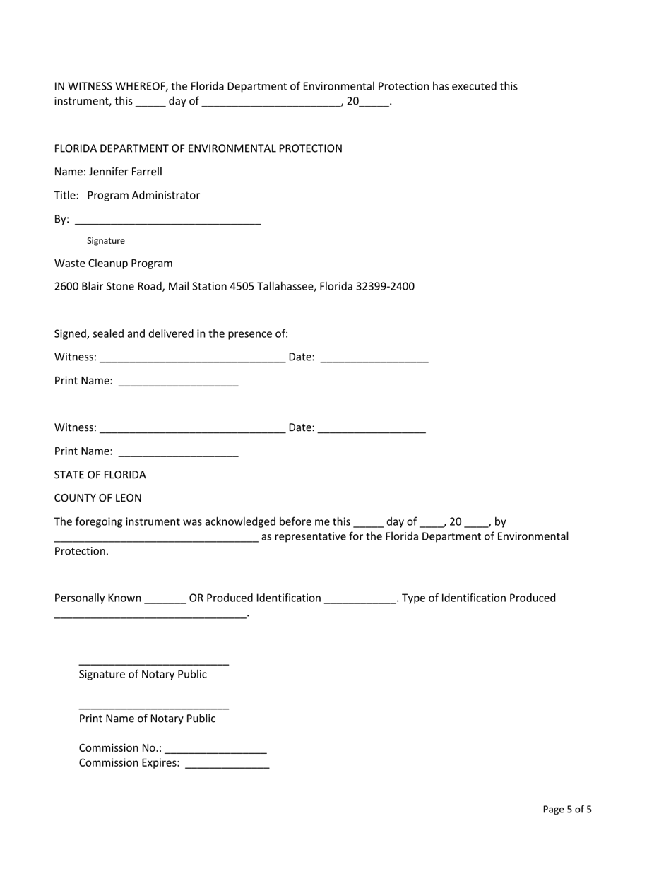 Declaration of Interim Restrictive Covenant - Florida, Page 5