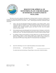 DEP Form 62-620.910(16) Request for Approval of Monitoring Plans for Discharge of Domestic Wastewater to Wetlands - Florida