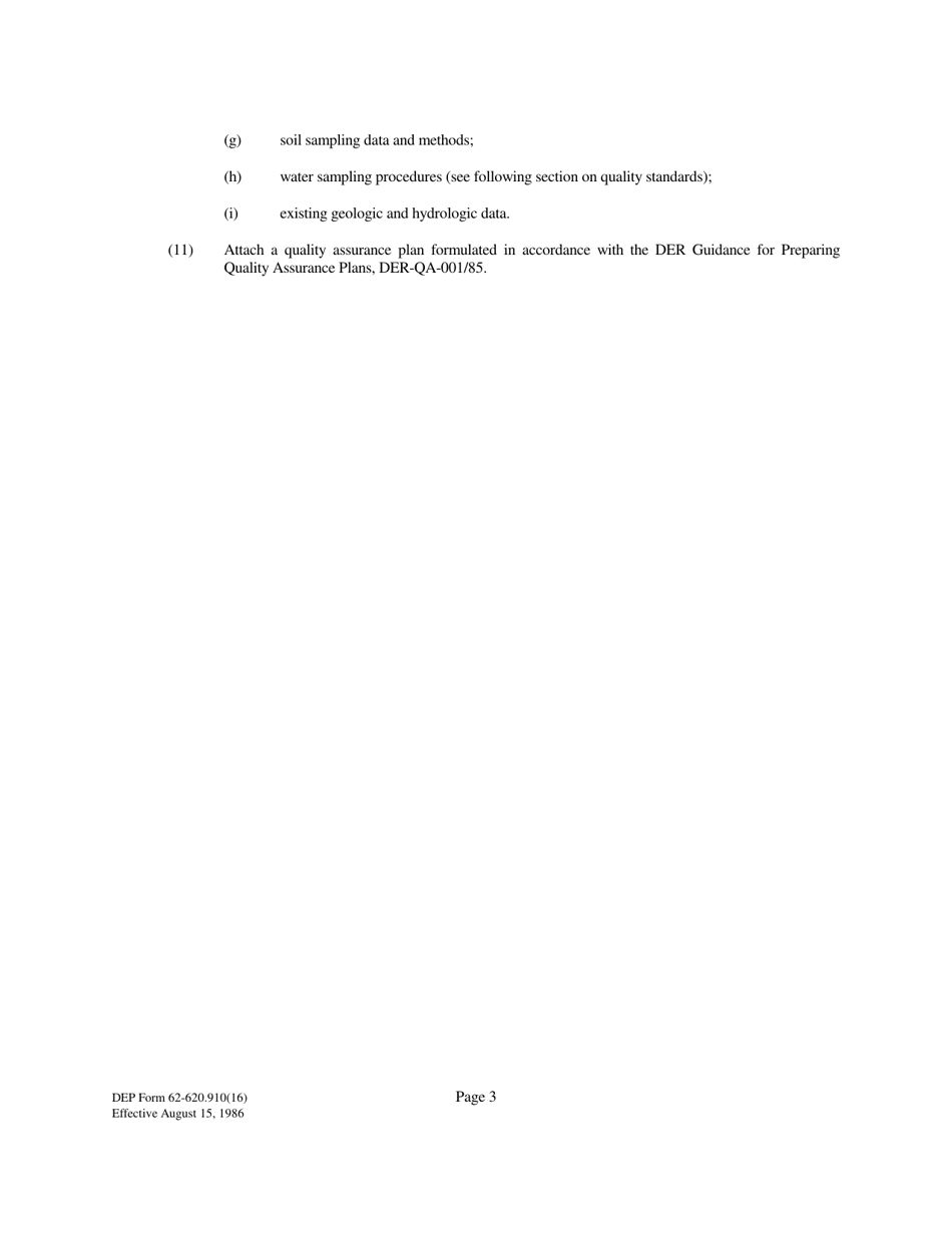 DEP Form 62-620.910(16) Request for Approval of Monitoring Plans for Discharge of Domestic Wastewater to Wetlands - Florida, Page 3