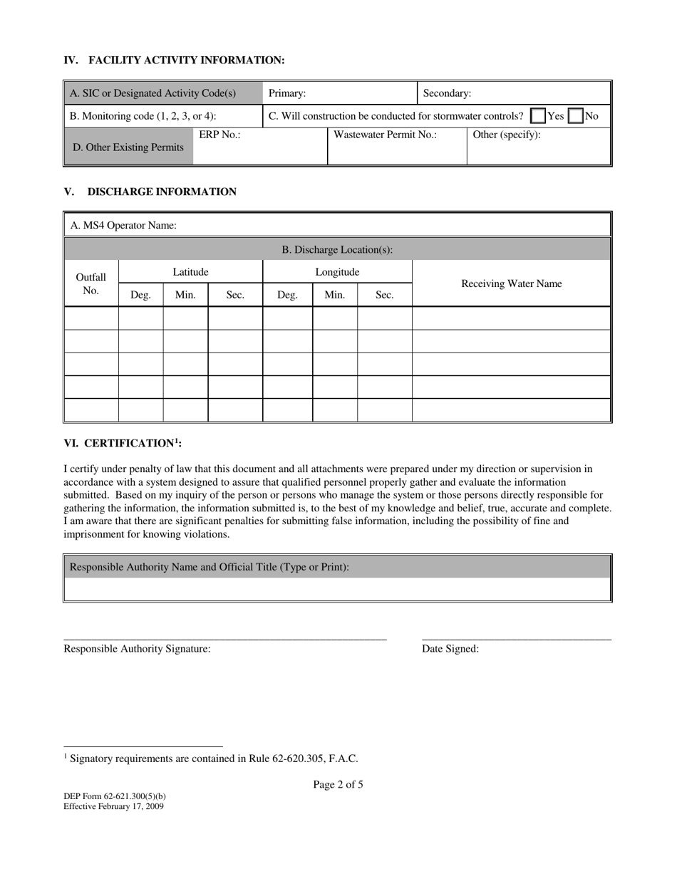 DEP Form 62-621.300(5)(B) Notice of Intent to Use Multi-Sector Generic Permit for Stormwater Discharge Associated With Industrial Activity - Florida, Page 2
