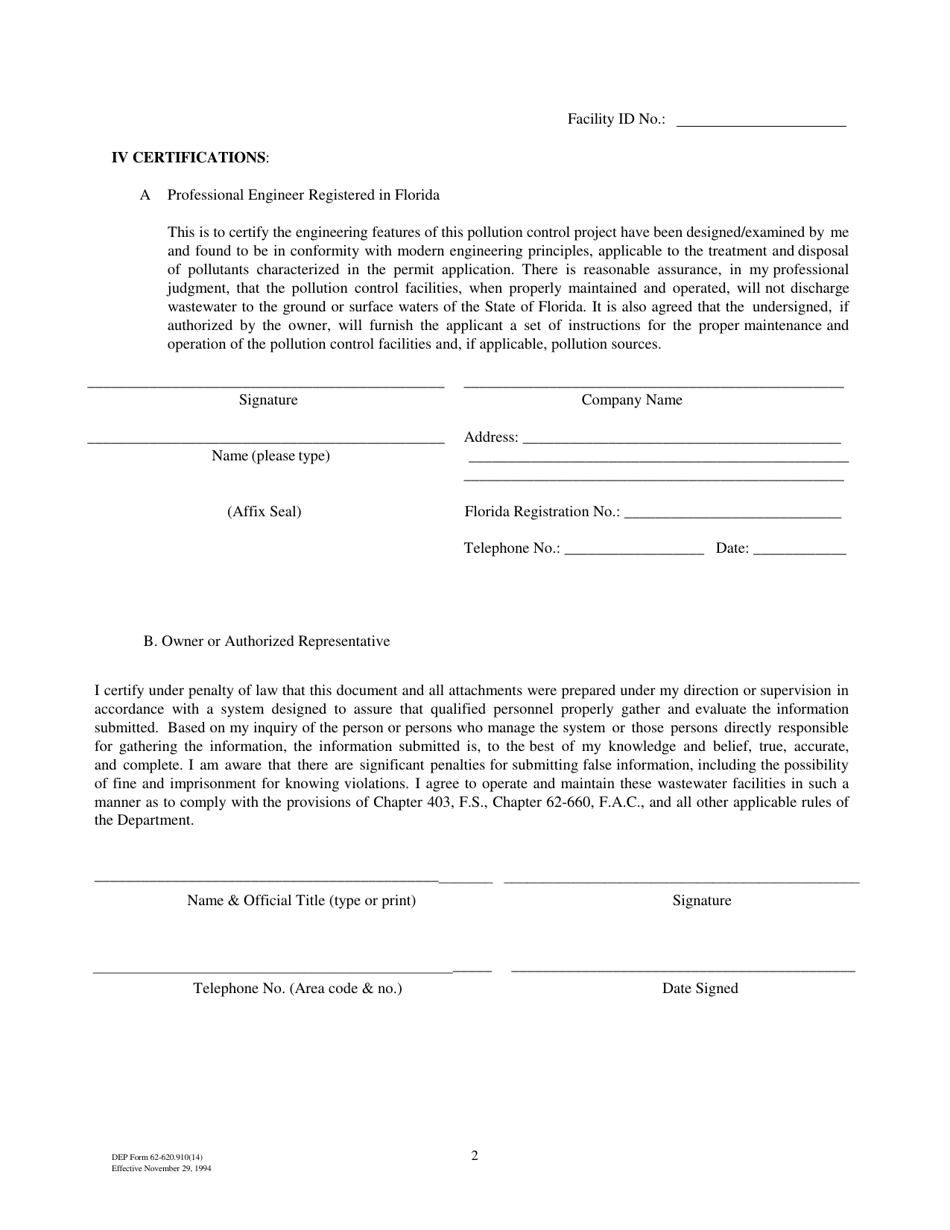 Form 2CR (DEP Form 62-620.910(14)) Permit to Operate a Non-discharging / Closedloop Recycle System - Florida, Page 2