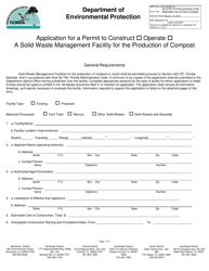 Document preview: DEP Form 62-709.901(1) Application for a Permit to Construct/Operate a Solid Waste Management Facility for the Production of Compost - Florida