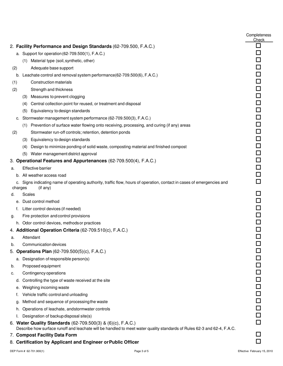 DEP Form 62-709.901(1) Application for a Permit to Construct / Operate a Solid Waste Management Facility for the Production of Compost - Florida, Page 3