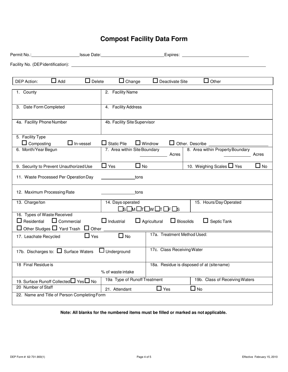 DEP Form 62-709.901(1) Application for a Permit to Construct / Operate a Solid Waste Management Facility for the Production of Compost - Florida, Page 4