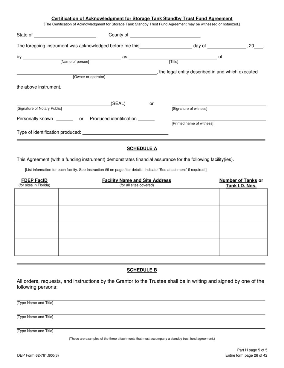 DEP Form 62-761.900(3) Part H Storage Tank Standby Trust Fund Agreement - Florida, Page 5